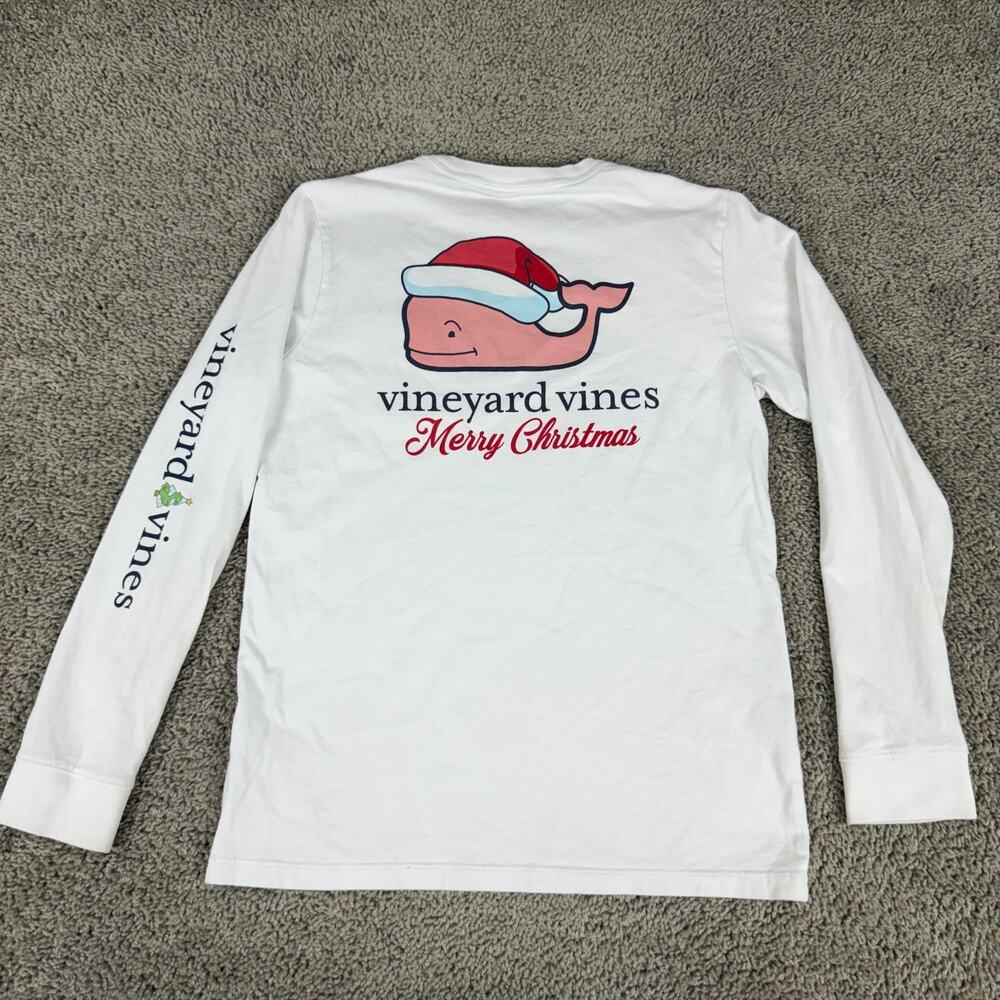 Vineyard Vines Shirt Boys Large Merry Christmas White Pink Whale Long Sleeve
